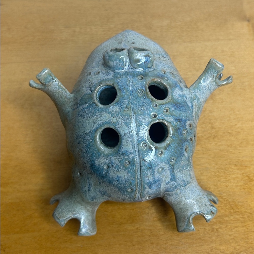 Handmade 🐸 Hand Glazed Ceramic Floral Frog Vase Figurine Art Decor Accent